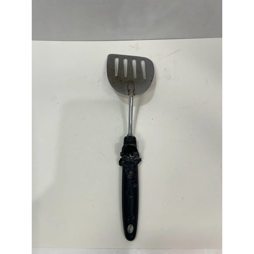 EKCO Spatula Slotted Angled  Chromium Plated Black Handle USA 13” Melt Marks